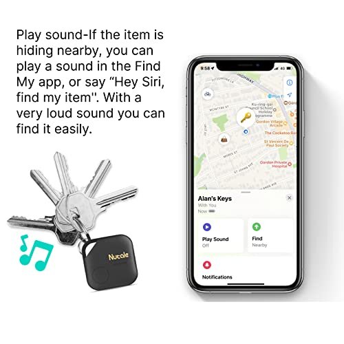Nutale Air Pro Key Finder Tag Black - Only IOS - 1Pcs Bluetooth Item Finder Tracker Item Locator - Work with iPhone or iPad - Battery compartment - Ke